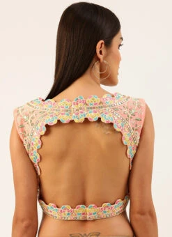 Coral Pink Silk Embroidery Blouse Party Wear 9 Coral Pink Silk Embroidery Blouse Party Wear -Sari Grace Shop coral pink silk embroidery blouse blspfb168c b