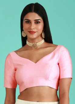 Coral Pink Silk Solid Stitched Readymade Blouse Party Wear -Sari Grace Shop coral pink silk solid stitched readymade blouse blspfb226c u