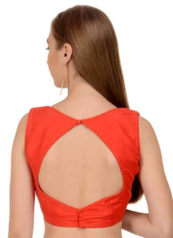 Coral Red Art Dupion Silk Plain Blouse Festive Wear -Sari Grace Shop coral red art dupion silk plain blouse bldiw13 b