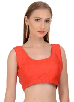 Coral Red Art Dupion Silk Plain Blouse Festive Wear -Sari Grace Shop coral red art dupion silk plain blouse bldiw13 u