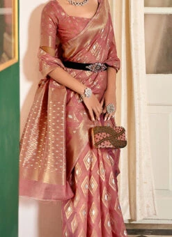 Cotton Modal Silk Onion Pink Color Zari Work Saree Party Wear