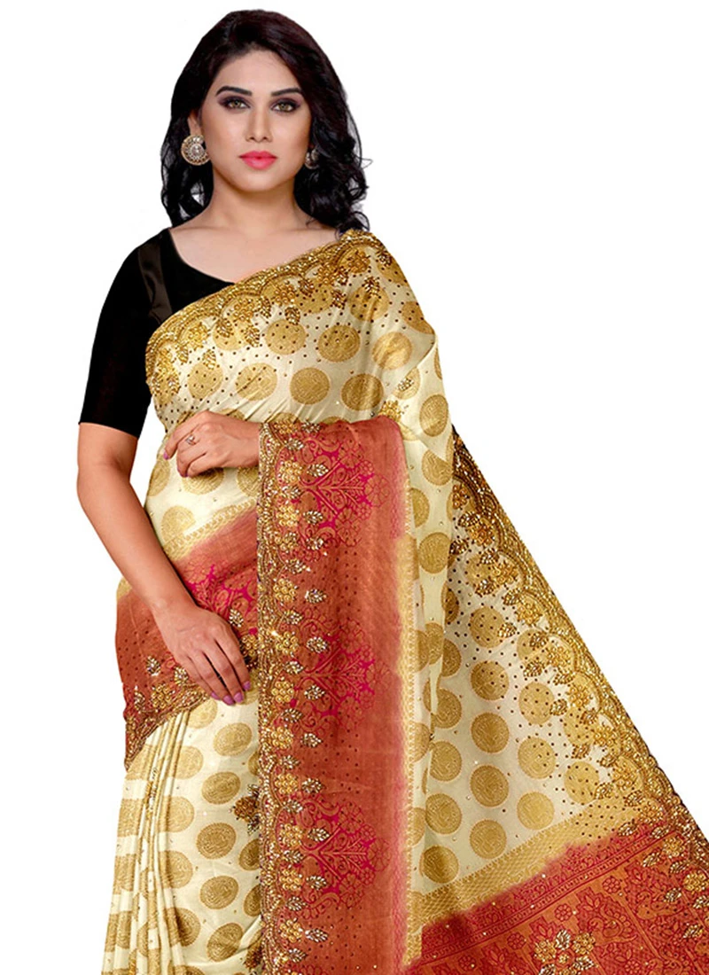 Sari Grace Shop -Sari Grace Shop cream kanjeevaram silk hand embroidered saree sadsf4710 b