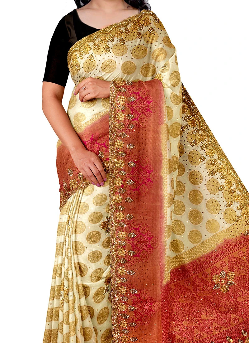 Sari Grace Shop -Sari Grace Shop cream kanjeevaram silk hand embroidered saree sadsf4710 l