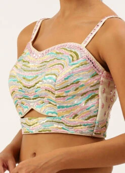 Cream Silk Embroidery Work Blouse Party Wear