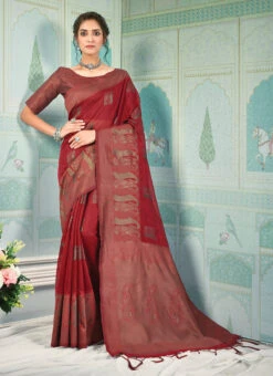 Currant Maroon Linen Woven Zari Work Saree Festive Wear 8 Currant Maroon Linen Woven Zari Work Saree Festive Wear -Sari Grace Shop currant maroon linen woven zari work saree sassgbom2001 u