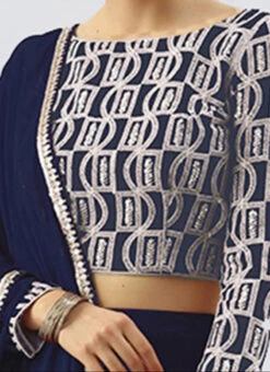 Dark Blue Embroidered Boat Neck Blouse Party Wear