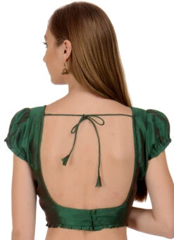 Dark Green Art Dupion Silk Plain Blouse Festive Wear -Sari Grace Shop dark green art dupion silk plain blouse bldiw14 b