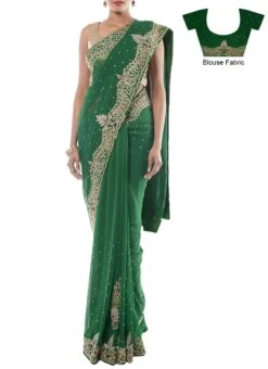 Dark Green Chiffon Border Saree Wedding Wear 8 Dark Green Chiffon Border Saree Wedding Wear -Sari Grace Shop dark green chiffon border saree sa21i02135 u