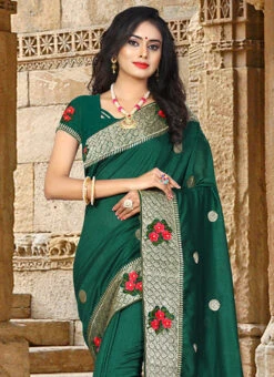 Dark Green Embroidered Saree After Six Wear -Sari Grace Shop dark green embroidered saree sasnfp1494 b