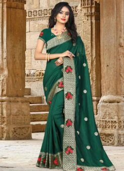 Dark Green Embroidered Saree After Six Wear -Sari Grace Shop dark green embroidered saree sasnfp1494 u