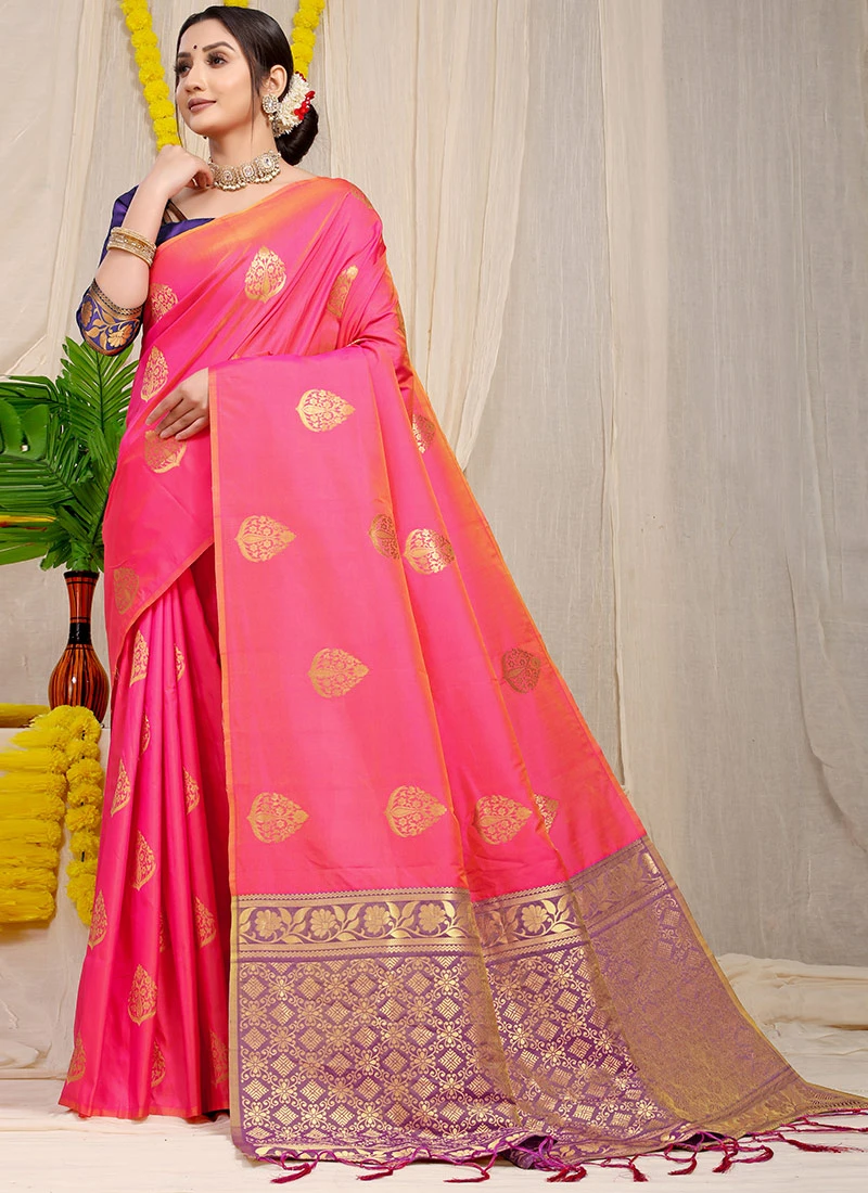 Dark Pink Color Patola Silk Zari Weaving Work Saree Party Wear 5 Dark Pink Color Patola Silk Zari Weaving Work Saree Party Wear - Image 3