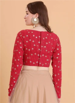 Dark Pink Georgette Sequins Embroidered Blouse Festive Wear