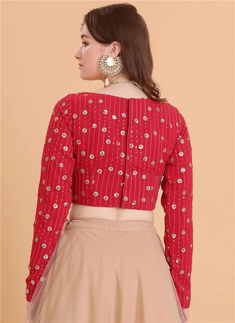 Dark Pink Georgette Sequins Embroidered Blouse Festive Wear 3 Dark Pink Georgette Sequins Embroidered Blouse Festive Wear