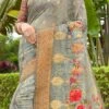 Dusty Green Silk Paint Print Work Saree Festive Wear -Sari Grace Shop dusty green silk paint print work saree samkns10232454 l