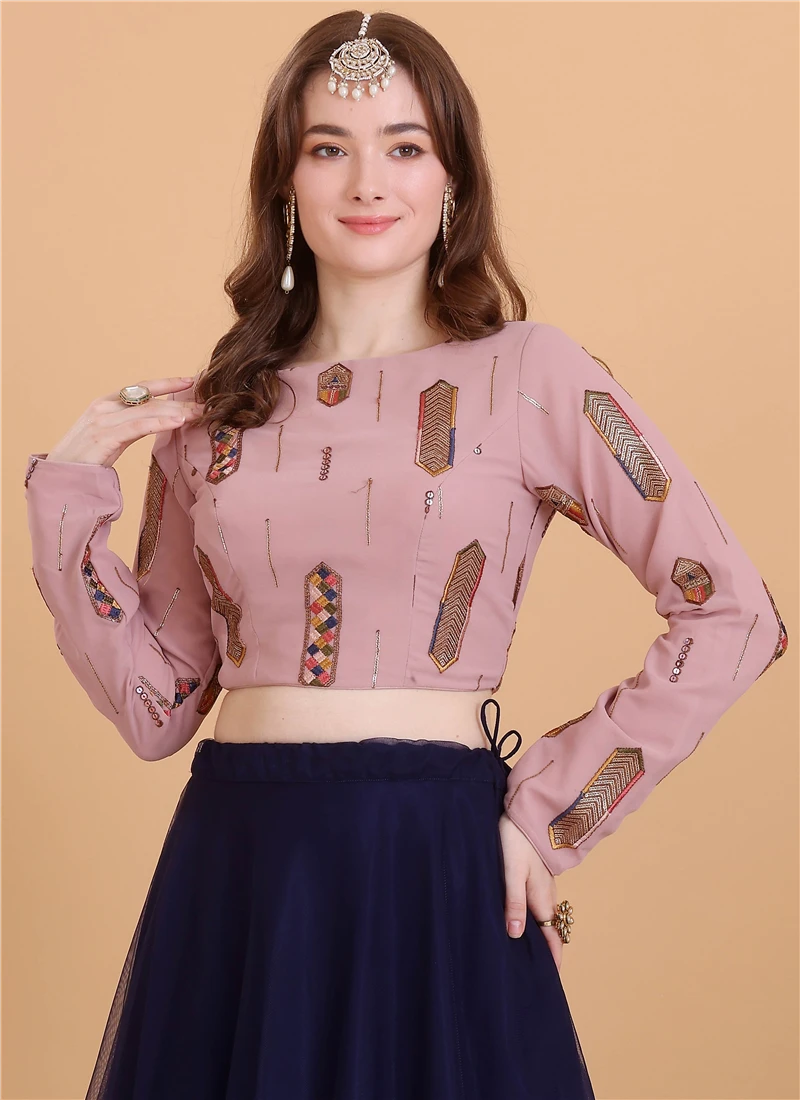 Dusty Pink Georgette Embroidered Blouse Festive Wear 5 Dusty Pink Georgette Embroidered Blouse Festive Wear - Image 3