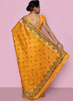 Embroidered Mustard Color Pure Banarasi Silk Saree Wedding Wear 9 Embroidered Mustard Color Pure Banarasi Silk Saree Wedding Wear -Sari Grace Shop embroidered mustard color pure silk saree savns117b b