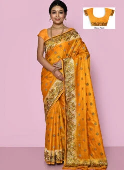 Embroidered Mustard Color Pure Banarasi Silk Saree Wedding Wear 8 Embroidered Mustard Color Pure Banarasi Silk Saree Wedding Wear -Sari Grace Shop embroidered mustard color pure silk saree savns117b u