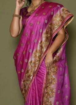 Embroidered Rani Pink Color Pure Banarasi Silk Saree Wedding Wear