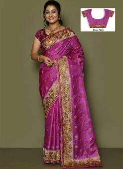 Embroidered Rani Pink Color Pure Banarasi Silk Saree Wedding Wear 8 Embroidered Rani Pink Color Pure Banarasi Silk Saree Wedding Wear -Sari Grace Shop embroidered rani pink color pure silk saree savns117g u