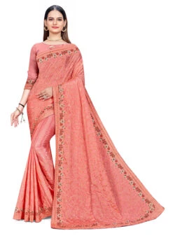 Embroidery And Stone Work Peach Color Chinon Saree Festive Wear -Sari Grace Shop embroidery and stone work peach color chinon saree sasstsktrm8241 u