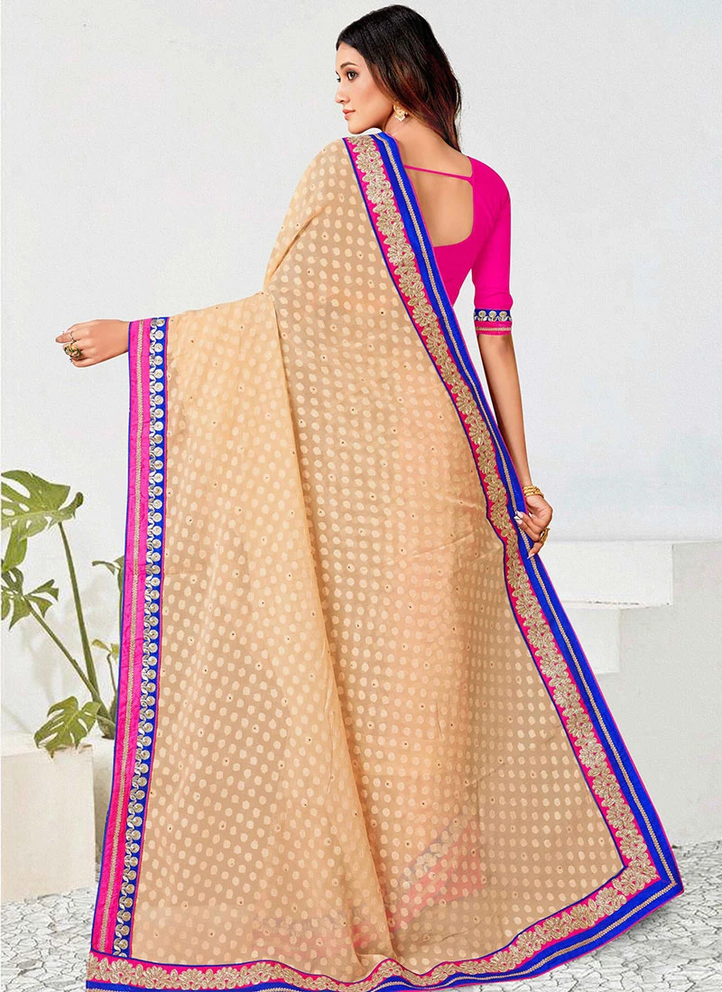 Embroidery Work Peach Color Georgette Saree Party Wear 6 Embroidery Work Peach Color Georgette Saree Party Wear - Image 4