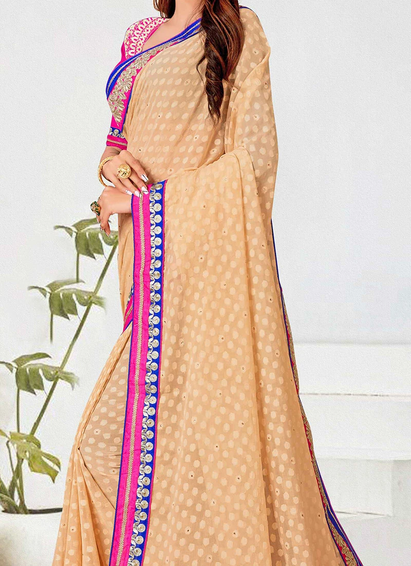 Embroidery Work Peach Color Georgette Saree Party Wear 3 Embroidery Work Peach Color Georgette Saree Party Wear