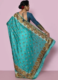 Fabricated With Pure Banarasi Silk Embroidered Sea Blue Color Saree Wedding Wear 9 Fabricated With Pure Banarasi Silk Embroidered Sea Blue Color Saree Wedding Wear -Sari Grace Shop fabricated with pure silk embroidered sea blue color saree savns117i b