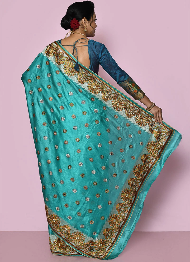 Fabricated With Pure Banarasi Silk Embroidered Sea Blue Color Saree Wedding Wear 6 Fabricated With Pure Banarasi Silk Embroidered Sea Blue Color Saree Wedding Wear - Image 4