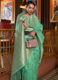 Fabricated With Silk Sea Green Color Jacquard Woven Work Saree Party Wear 9 Fabricated With Silk Sea Green Color Jacquard Woven Work Saree Party Wear -Sari Grace Shop fabricated with silk sea green color jacquard woven work saree sasli1880280004 b