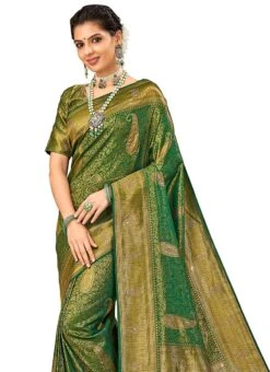 Forest Green Benarasi Silk Brocade Saree Festive Wear 9 Forest Green Benarasi Silk Brocade Saree Festive Wear -Sari Grace Shop forest green benarasi silk brocade saree sasaz15054 b