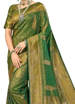 Forest Green Benarasi Silk Brocade Saree Festive Wear
