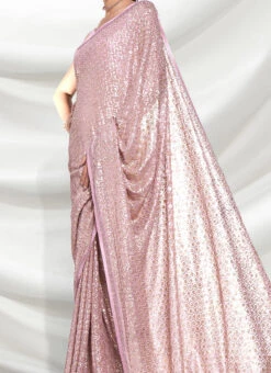 Georgette Pink Color Embroidery Sequins Saree Party Wear