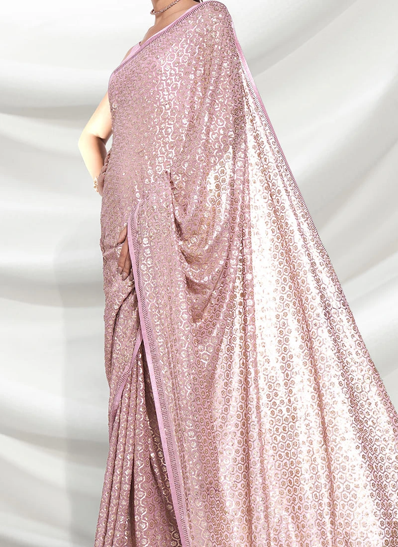 Georgette Pink Color Embroidery Sequins Saree Party Wear 3 Georgette Pink Color Embroidery Sequins Saree Party Wear