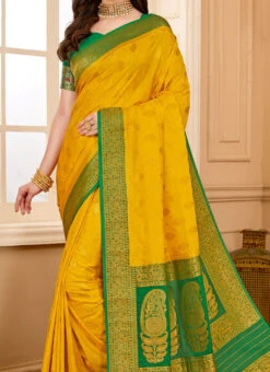 Georgette Yellow Color Zari Weaving Work Saree Festive Wear