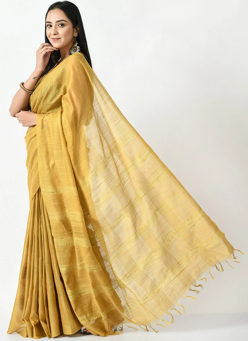 Gold Blended Cotton Sari After Six Wear 5 Gold Blended Cotton Sari After Six Wear - Image 3