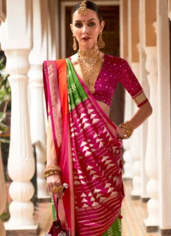 Green Art Silk Patola Saree Festive Wear -Sari Grace Shop green art silk patola saree sasli2138888 b