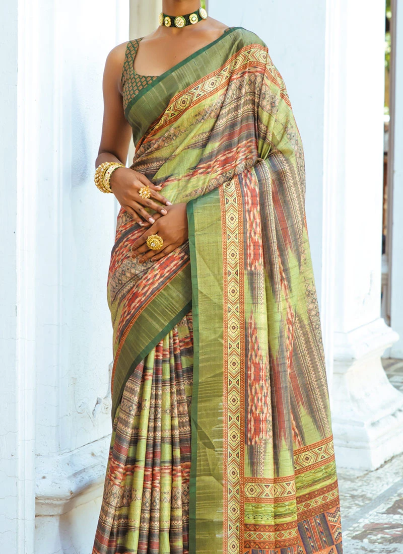Green Art Silk Printed Saree After Six Wear 3 Green Art Silk Printed Saree After Six Wear