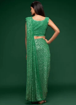 Green Color Embroidery Sequins Work Georgette Saree Festive Wear 9 Green Color Embroidery Sequins Work Georgette Saree Festive Wear -Sari Grace Shop green color embroidery sequins work georgette saree saska36881001 b