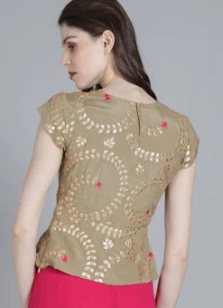 Green Embroidered Chinon Fabric Blouse Wedding Wear -Sari Grace Shop green embroidered chinon fabric blouse BLBS02209599 b