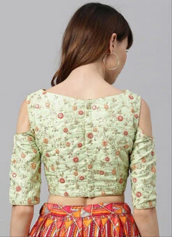 Green Embroidered Cold Shoulder Blouse Festive Wear 9 Green Embroidered Cold Shoulder Blouse Festive Wear -Sari Grace Shop green embroidered cold shoulder blouse BLBS02305277 b