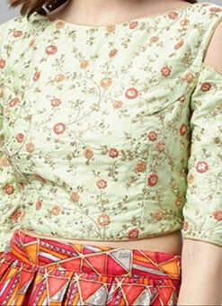 Green Embroidered Cold Shoulder Blouse Festive Wear