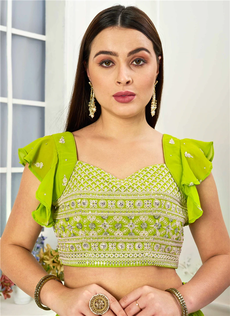 Green Embroidered Georgette Blouse Festive Wear 5 Green Embroidered Georgette Blouse Festive Wear - Image 3