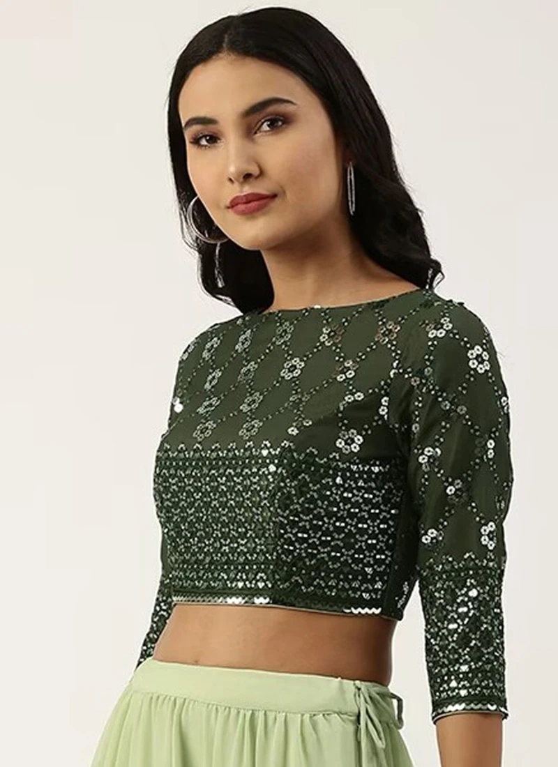 Green Georgette Embroidered Blouse Wedding Wear 6 Green Georgette Embroidered Blouse Wedding Wear - Image 4