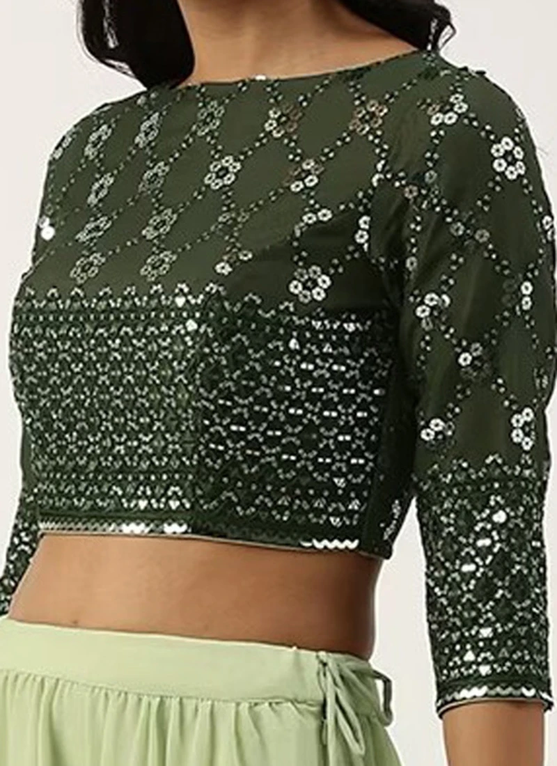 Green Georgette Embroidered Blouse Wedding Wear 3 Green Georgette Embroidered Blouse Wedding Wear