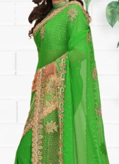 Green Georgette Hand Work Saree Party Wear