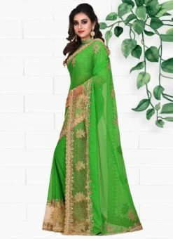 Green Georgette Hand Work Saree Party Wear -Sari Grace Shop green georgette hand work saree sadsf4841 u
