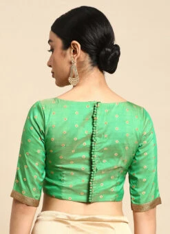Green Jacquard Boat Neck Blouse Festive Wear 9 Green Jacquard Boat Neck Blouse Festive Wear -Sari Grace Shop green jacquard boat neck blouse BLBS02306314 b