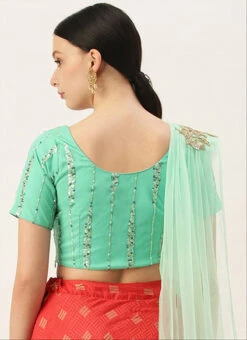Green Net Sequins Blouse Festive Wear 9 Green Net Sequins Blouse Festive Wear -Sari Grace Shop green net sequins blouse BLBS02305283 b