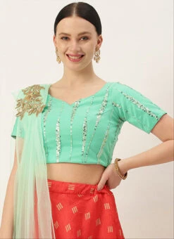 Green Net Sequins Blouse Festive Wear 8 Green Net Sequins Blouse Festive Wear -Sari Grace Shop green net sequins blouse BLBS02305283 u