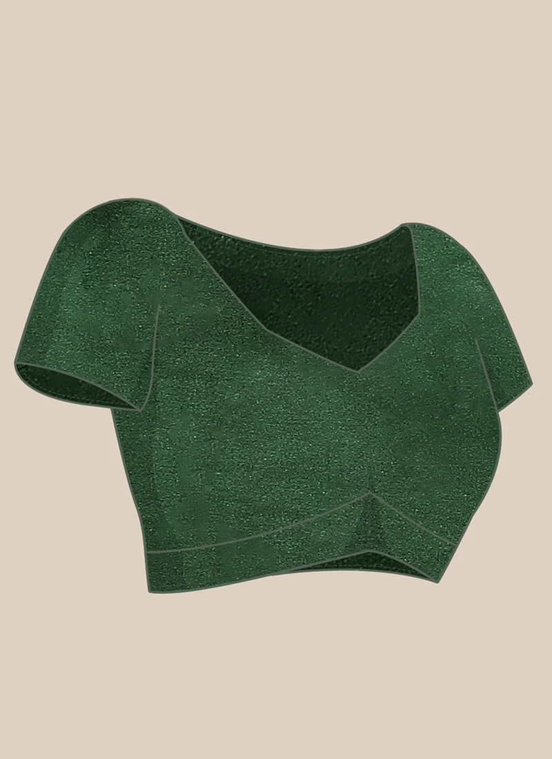 Green Satin Silk Plain Saree Party Wear 6 Green Satin Silk Plain Saree Party Wear - Image 4